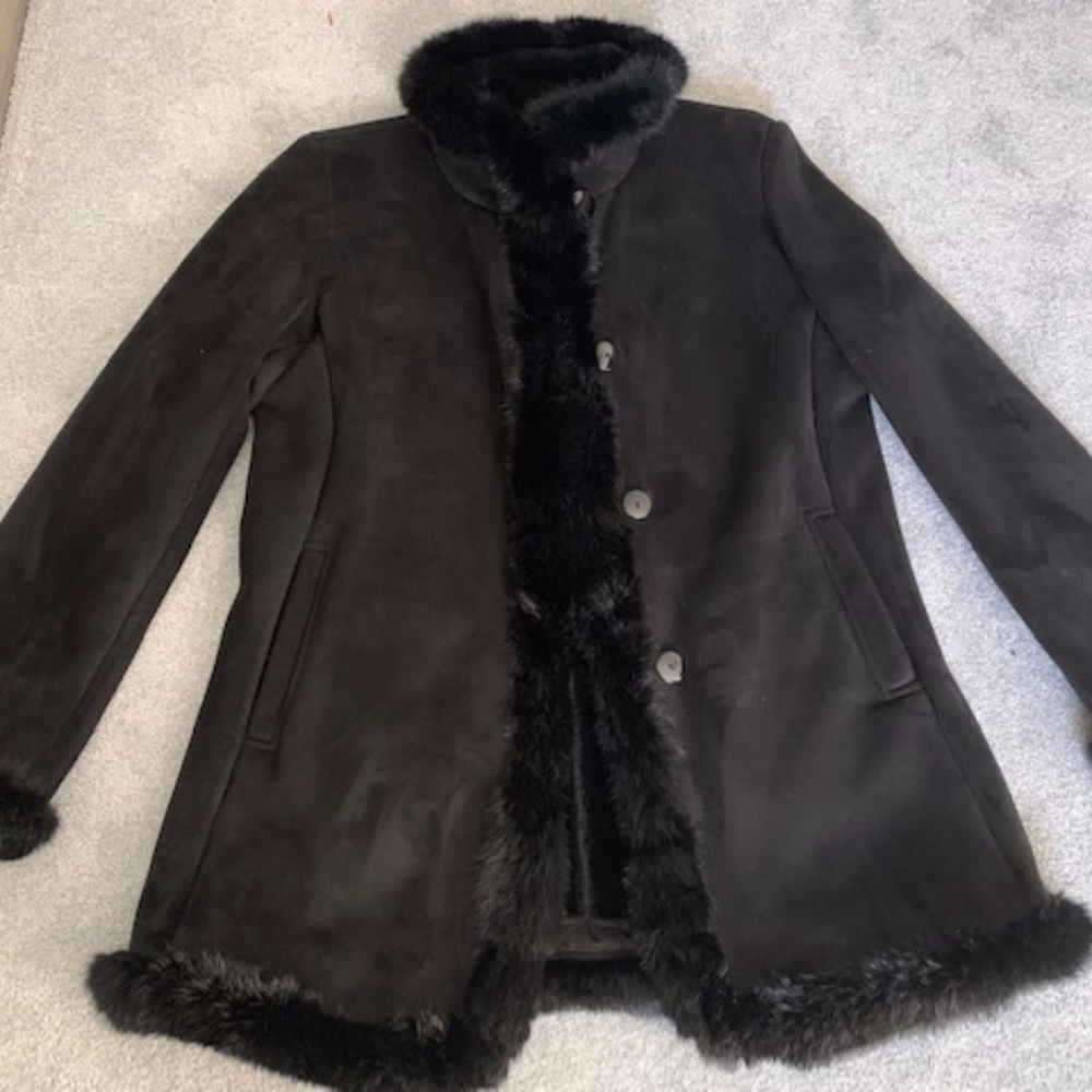 DANA BUCHMAN Women Black Suede/ Fur sz L high end